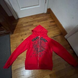 Red Spider Web Zip-Up Sweater